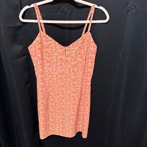 Express Coral-Peach Floral Spaghetti-Strap Dress Skort